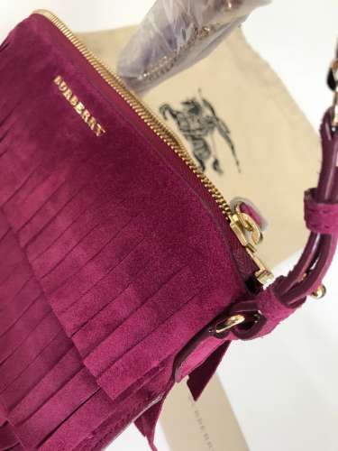 $795 NWT Burberry Peyton Fringed Suede Crossbody Bag Dark Plum Best Deal in USA.